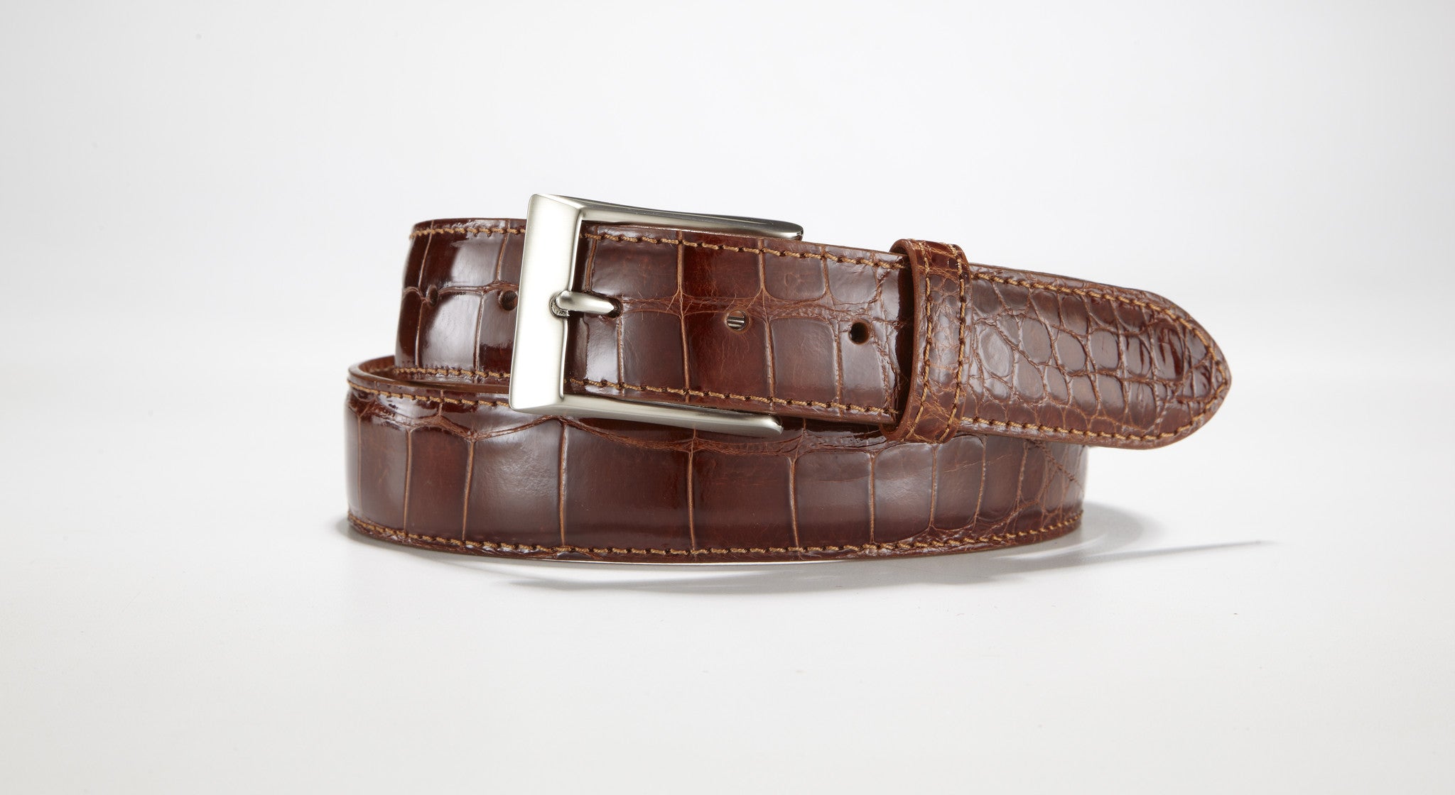 1-3/8 Matte American Alligator Belt with Brushed Nickel and Gold Buck -  w.kleinberg